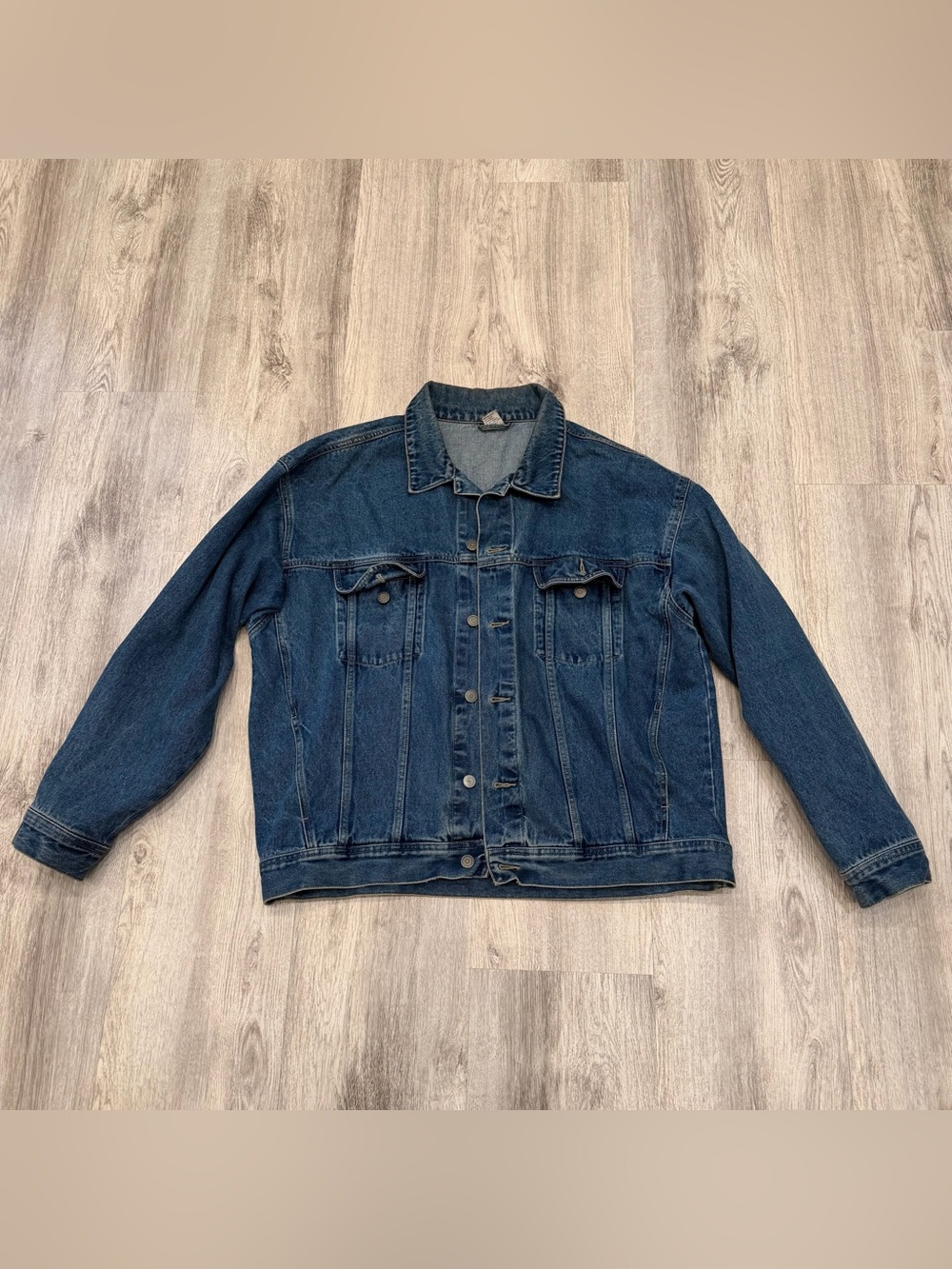 Vintage‎ Style Denim Trucker Jacket XL Blue 100% Cotton Oversized